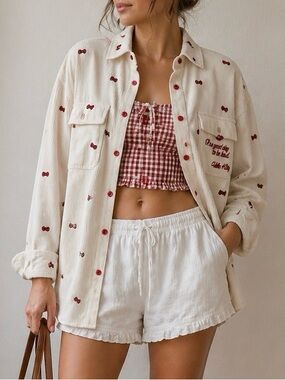Hello Kitty x Box Lunch Corduroy Shacket Shirt Bow Print Coquette Kawaii